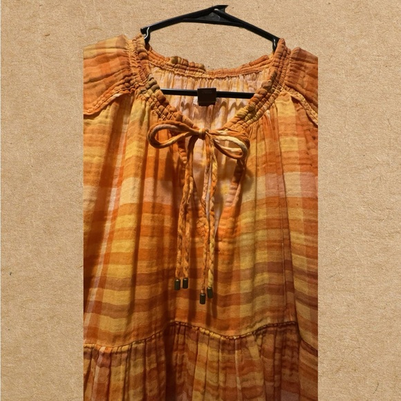 Pilcro & The Letterpress Anthropologie Orange Plaid Baby Doll Top - Picture 4 of 4